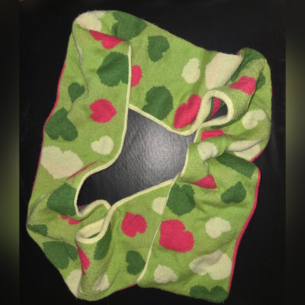 Nordstrom Heart & Stripe Reversible Scarf Green/Pink/yellow OS Light Wear*